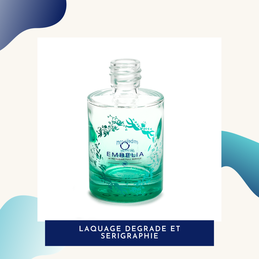 Glass bottle lacquering with colour gradiation and silk-screen printing