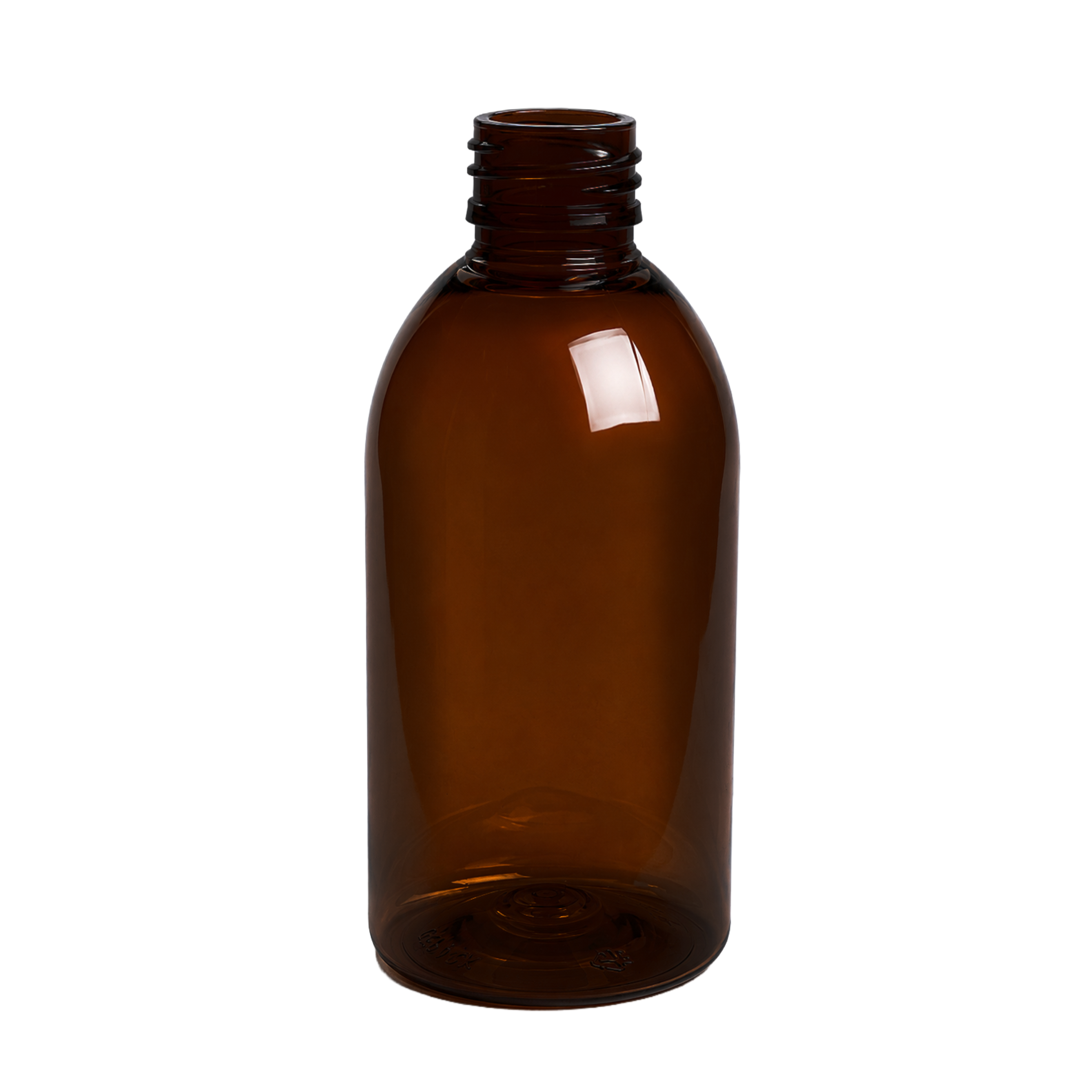 closure recycled pet syrup bottle 250 ml pp 28 30% rpet brown