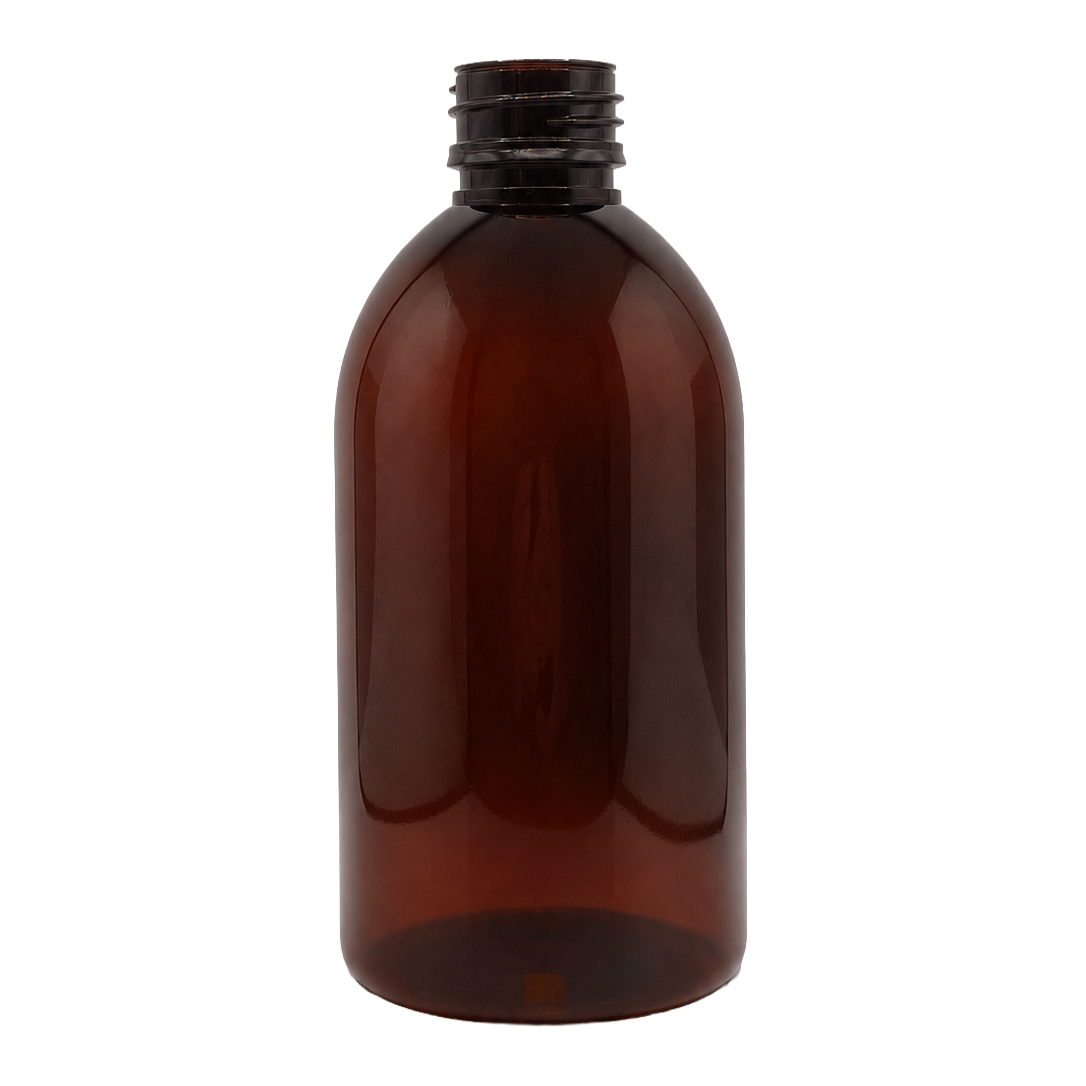 closure recycled pet syrup bottle 300 ml pp 28 30% rpet brown