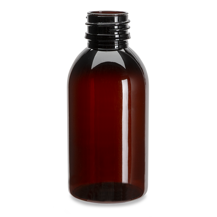 closure recycled pet syrup bottle 150 ml pp 28 30% rpet brown