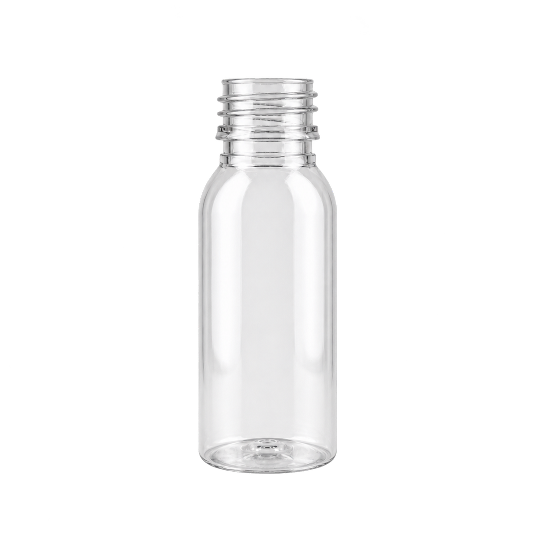 closure recycled pet syrup bottle 60 ml pp 28 30% rpet crystal
