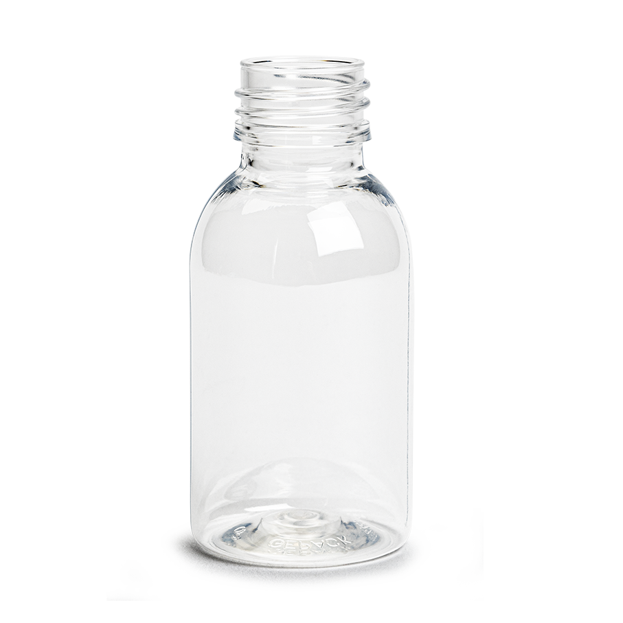 closure recycled pet syrup bottle 100 ml pp 28 30% rpet crystal
